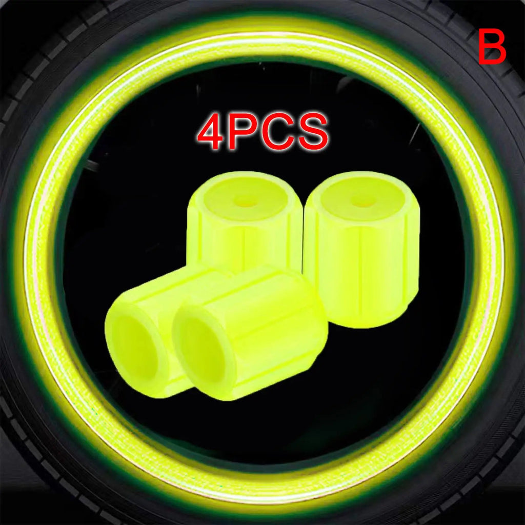 4-Pack Luminous Tire Valve Stem Caps 16×12×12mm (0.63×0.47×0.47 in) Glow-in-the-Dark Rhinestone Wheel Caps for Car Motorcycle Bike