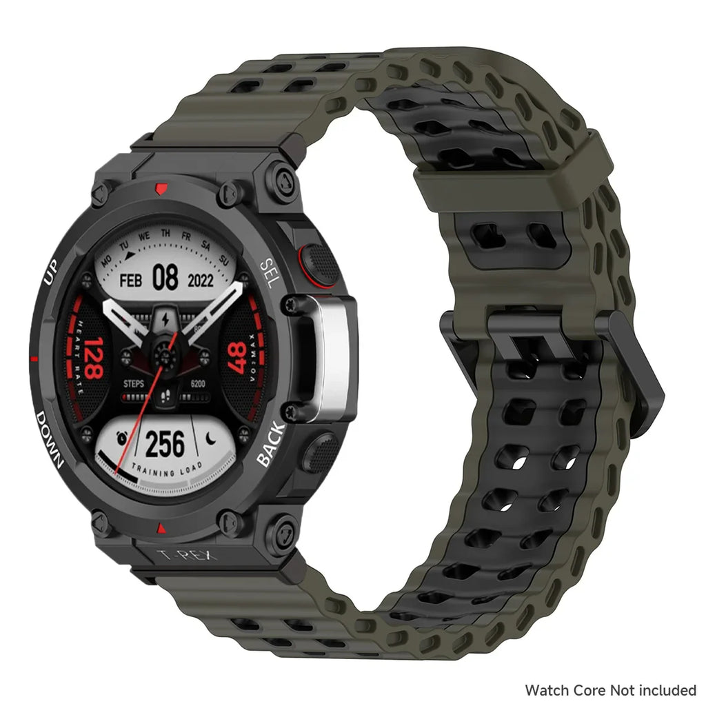 Marine band for Amazfit watch T-rex 3/2/ultra two-tone elastic silicone strap for T-Rex/T Rex Pro breathable sport bracelet
