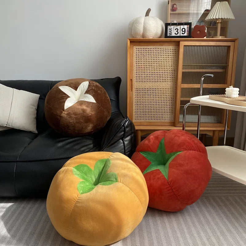 Thick Round Memory Seat Cushion - Tomato Persimmon Mushroom Shaped Decorative Pillow for Window Seat & Bedroom