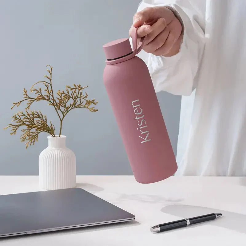 Personalized Stainless Steel Vacuum Water Bottle 17oz (500ml), Custom Name Laser Engraved Sports Tumbler