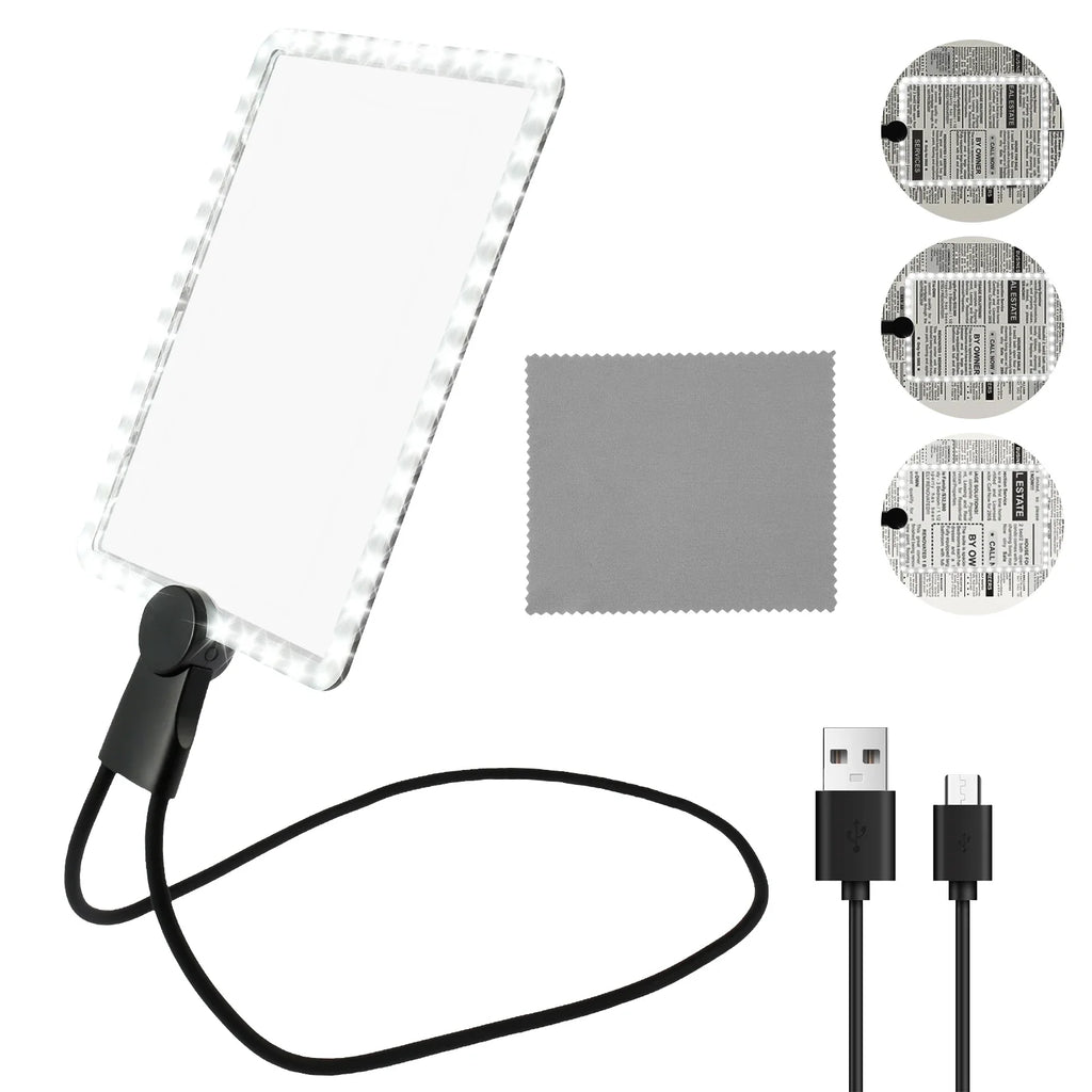 5X Hands-Free Neck Magnifier with LED Light — 9.4×6.5 in (240×170 mm) Large Reading Lens, Dimmable & Rechargeable, 3-in-1 Neck/Handheld/Stand