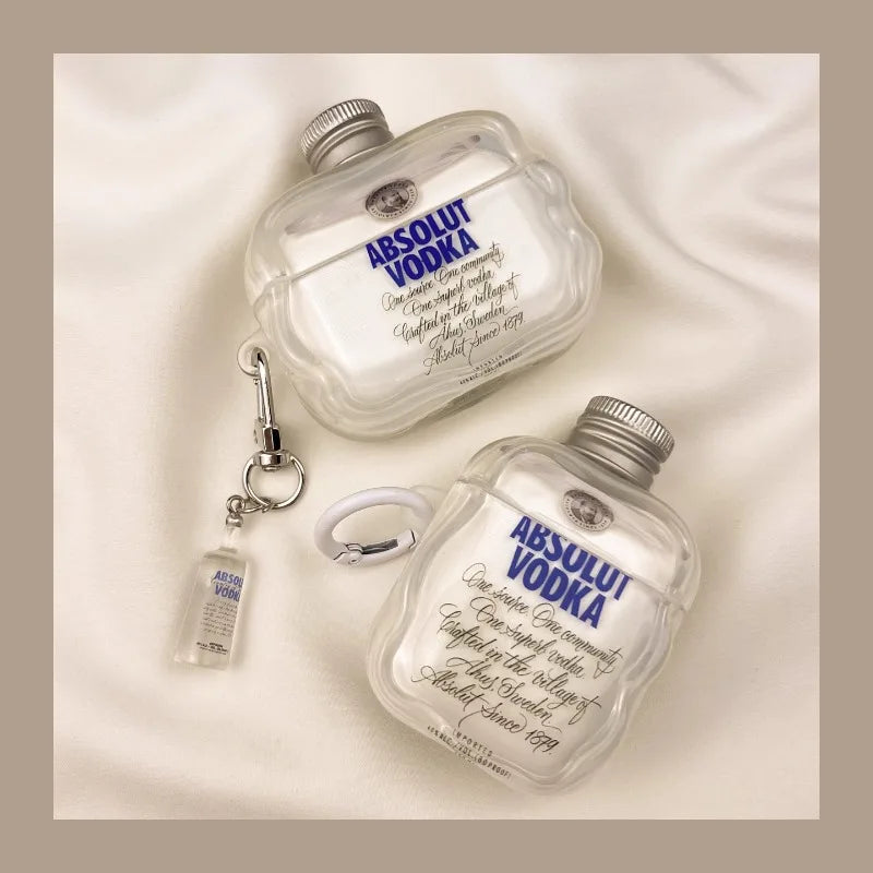 Vodka Bottle Silicone Earbud Case — Novelty Vodka Bottle Protective Cover for Wireless Earbuds, Dustproof Keychain