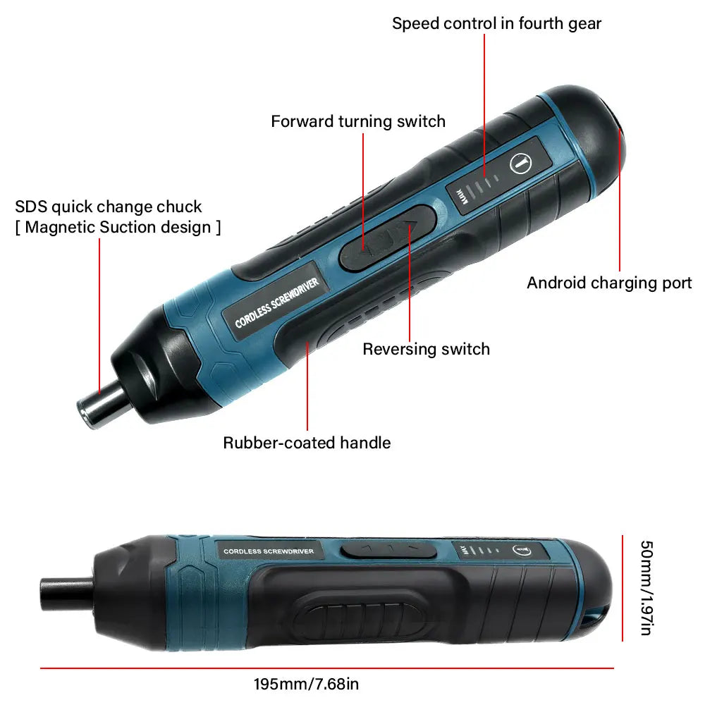 Rechargeable Cordless Electric Screwdriver Set 3.6V 1300mAh — 4 Torque Settings, LED, USB Charging
