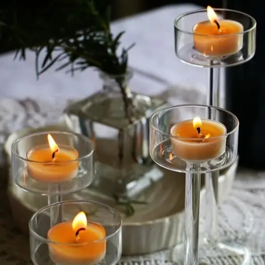 3-Piece Hand-Blown Glass Tealight Candle Holders Set — Votive Centerpieces for Wedding & Home Decor (11/14/17 cm | 4.3/5.5/6.7 in)