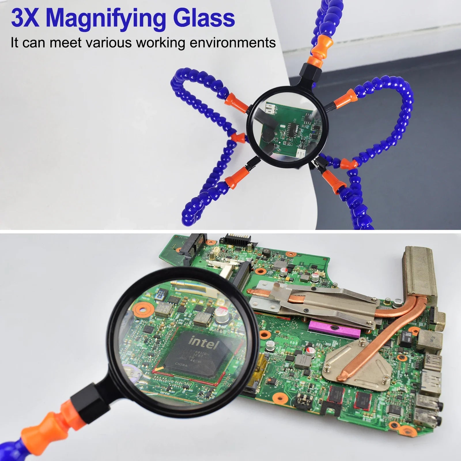 Soldering Helping Hand 3X Magnifier PCB Holder – Soldering Station with 5 Flexible Arms, Alligator Clips & Desk Clamp