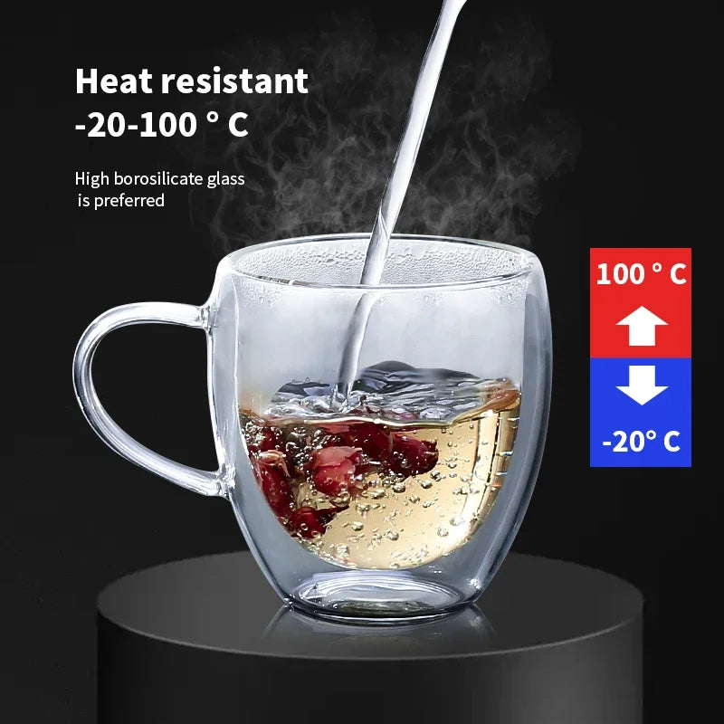 Double Wall Borosilicate Glass Mug - Heat-Resistant Insulated Tumbler for Coffee, Tea, Whiskey, Beer & Cocktails - Gift