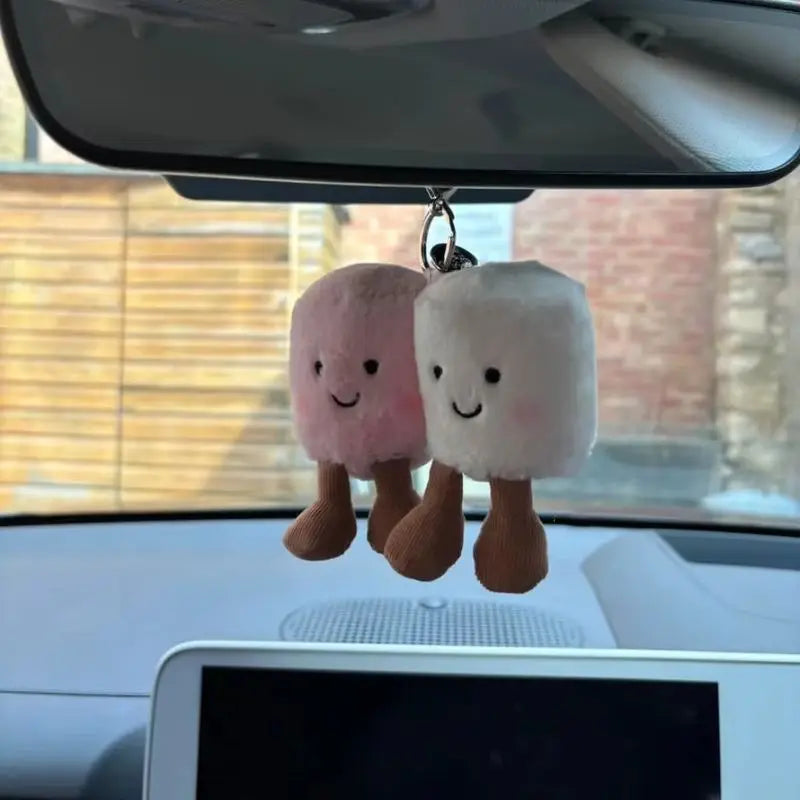 Cute Plush Cotton Cat Candy Two-Tone Soft Keychain Croissant & Cherry Charms