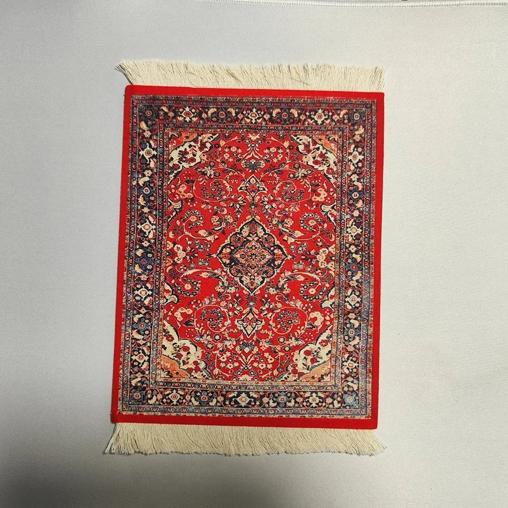 Woven Persian Flower Mouse Pad 9.1 x 7.1 in (23 x 18 cm) Non-Slip Rubber Desk Mat with Fringe — Retro Style