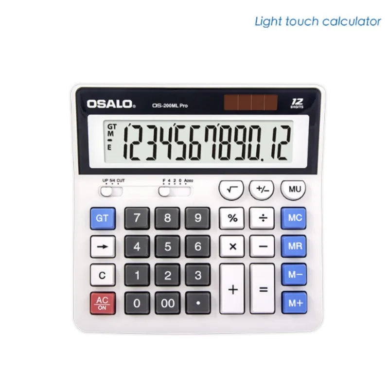Solar-Powered 12-Digit ABS Calculator — Dual Power (Solar + AA), Office & Student Financial Calculator