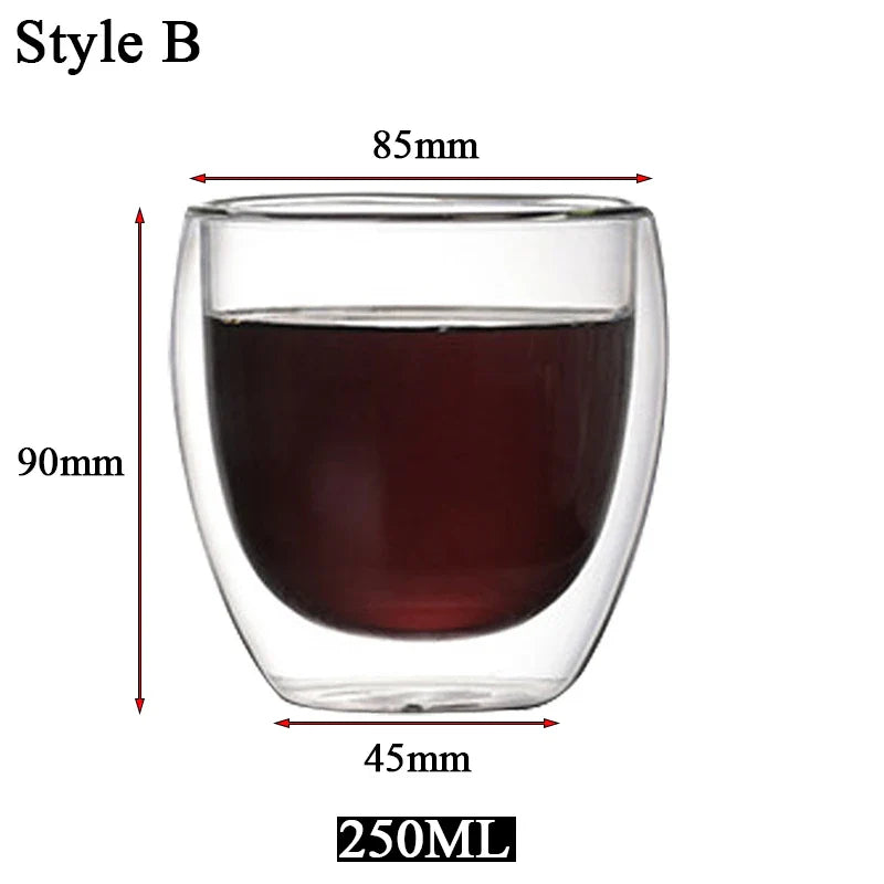 Clear Double Wall Insulated Glass Cups — 5 Sizes | Coffee, Espresso, Tea, Beer & Whiskey Mugs