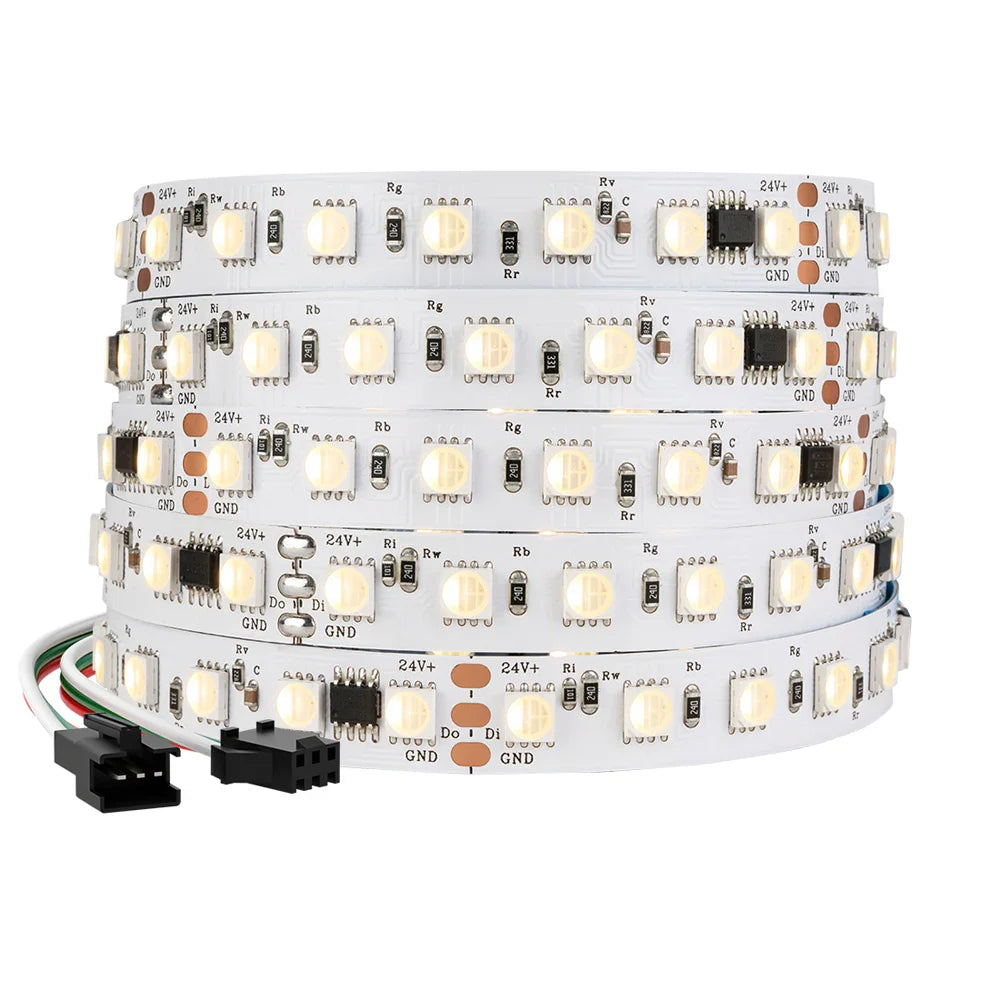 WS2814 RGBW Addressable LED Strip Light 5m (16.4ft) DC12V/DC24V SMD5050 IP30 IP65 IP67 4-in-1 RGB+W 3-Pin