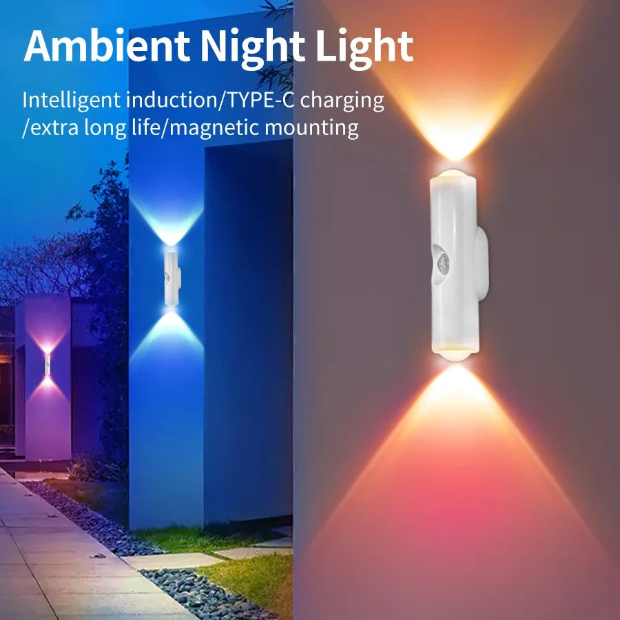 LED Motion Sensor RGB Night Light Rechargeable USB-C Magnetic Wall Lamp Color-Changing Sunset Mood Light for Bedroom & Living Room