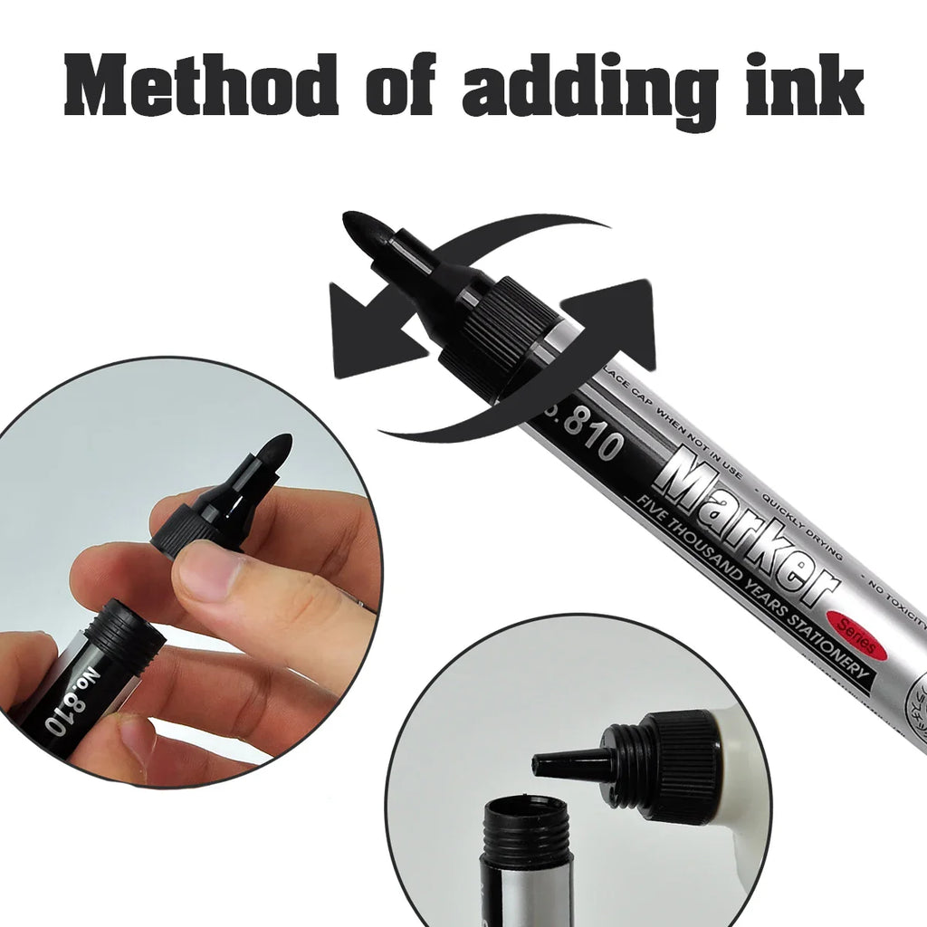 Permanent Oil-Based Marker 2.0mm (0.08 in) Black Ink Waterproof Quick-Dry Multi-Surface, 2/5/10-Pack