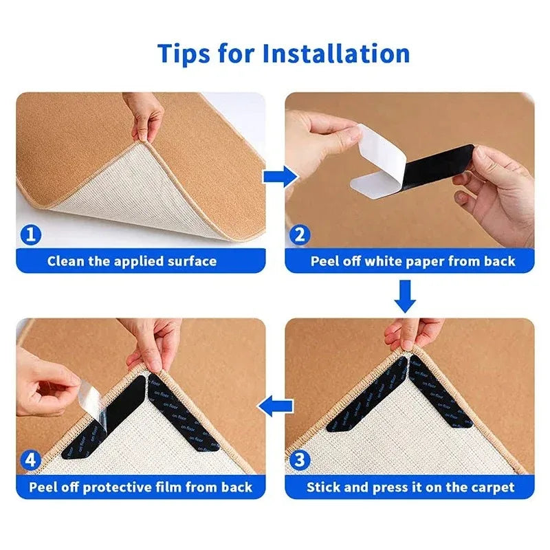 12-Pack Non-Slip Rug Grippers Reusable Waterproof Anti-Curling Carpet Corner Pads