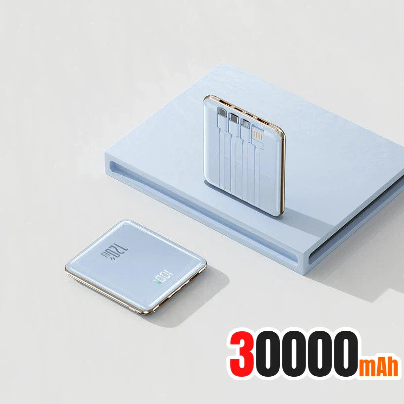 500,000 mAh Mini Power Bank Built-in 4 Cables 120W Fast Charging Portable External Battery for Android & iOS