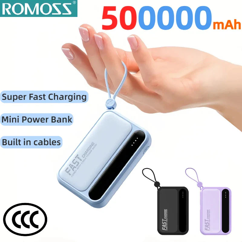 4-in-1 Portable Power Bank with Built-In Cables & LED Digital Display — 10,000/30,000/50,000mAh, 120W Fast Charge