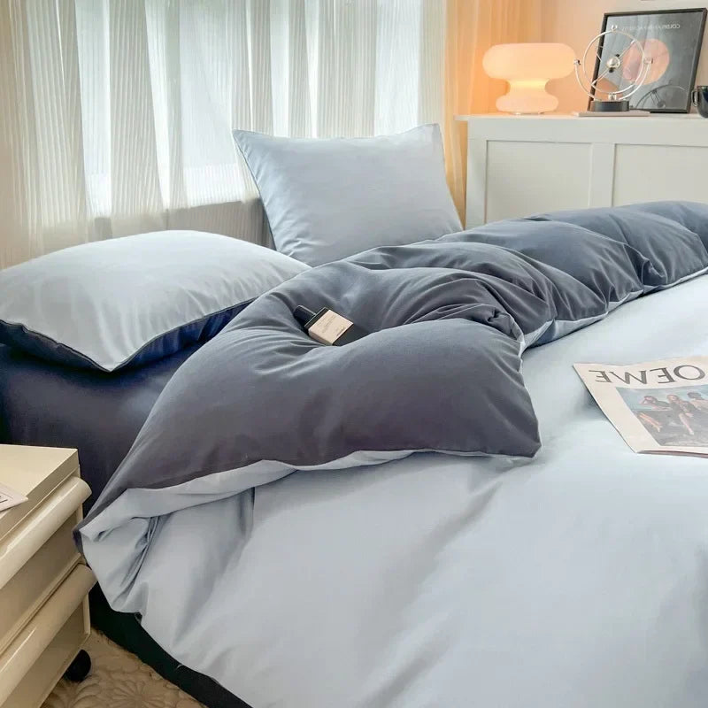 Reversible Brushed Microfiber 4-Piece Bedding Set – Duvet Cover, Sheet & 2 Pillowcases – Sizes 150×200 to 220×240 cm (59×79 in to 87×94 in)