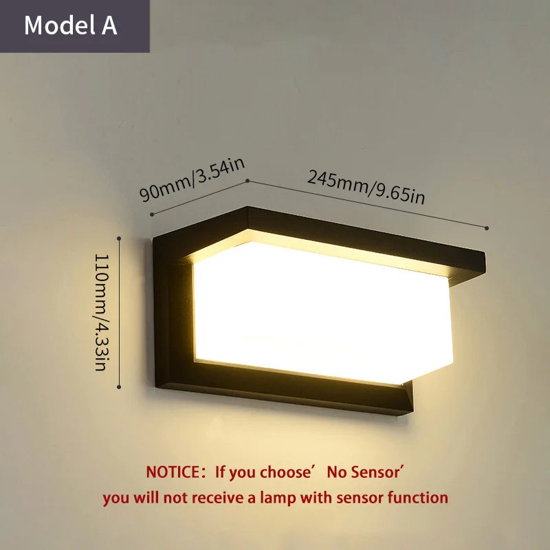 LED Outdoor Wall Light with Radar Motion Sensor - Waterproof Modern Porch & Garden Lamp AC85-265V