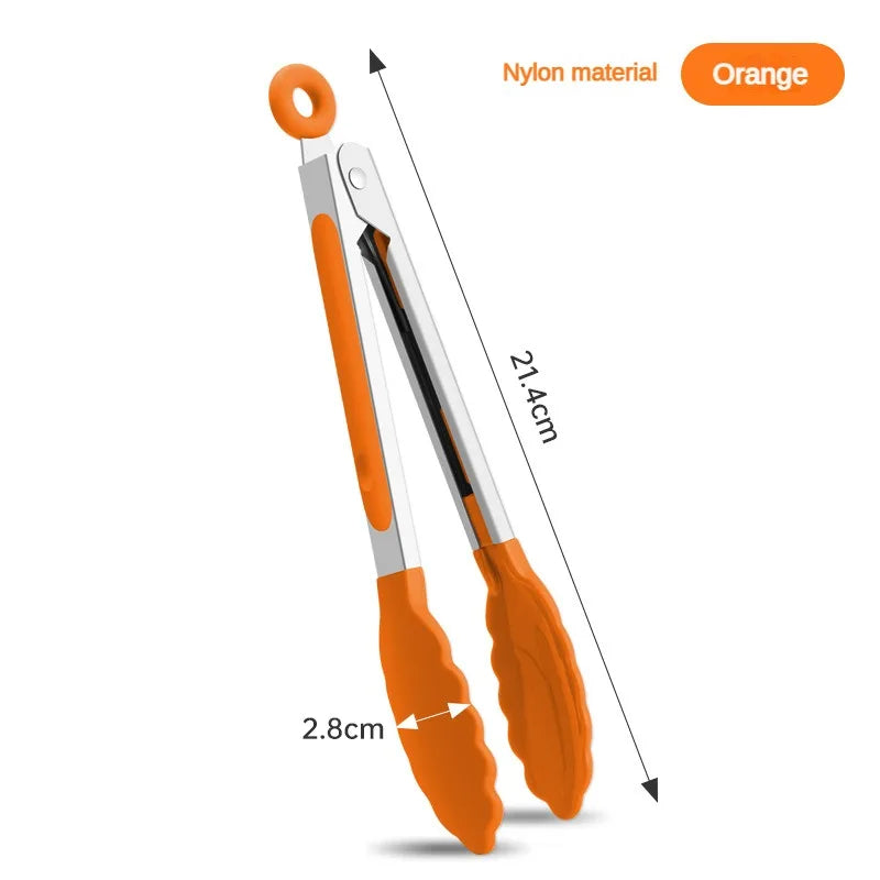 Heat-Resistant Nylon & 430 Stainless Steel Food Clip 7-Inch (18 cm) 1-Pack BBQ Bread Tongs