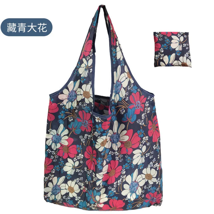 Large Foldable Reusable Shopping Tote Bag, Eco Grocery & Beach Shoulder Bag, Packable Polyester