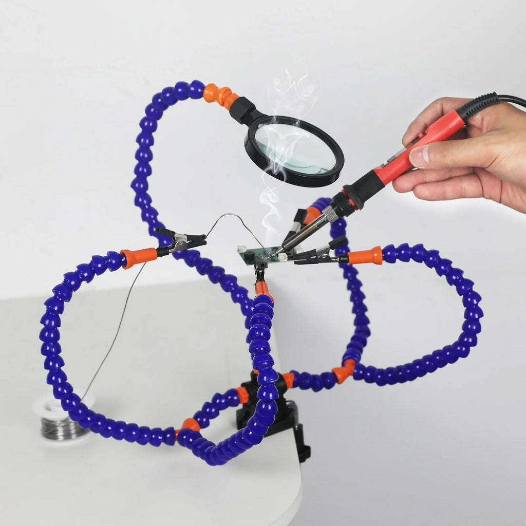 Soldering Helping Hand 3X Magnifier PCB Holder – Soldering Station with 5 Flexible Arms, Alligator Clips & Desk Clamp