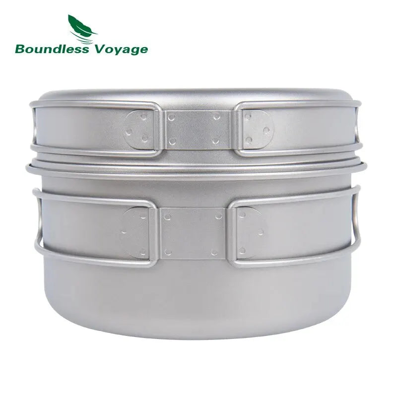 Titanium Camping Cookware Set with Folding Handles - Lightweight Pot & Pan for Hiking