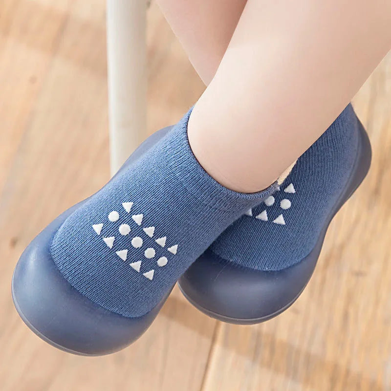 Unisex Toddler First Walkers Slip-On Soft Sole Baby Socks Shoes - Breathable Polyester Upper, Rubber Outsole (Ages 4-6)