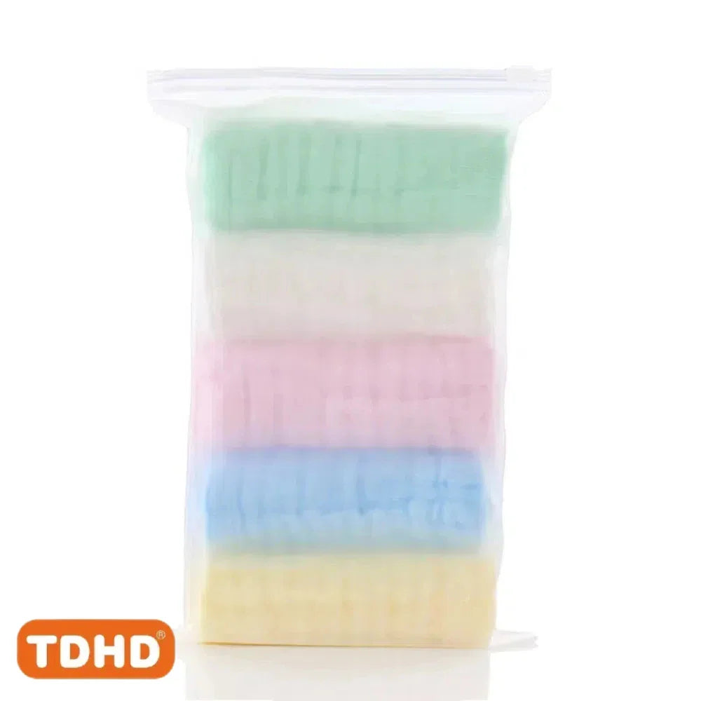 5-Pack Baby Cotton Gauze Burp Cloths, 6-Layer Absorbent Saliva Towels, Solid & Cartoon Prints, Unisex Newborn
