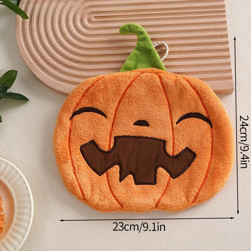 Pumpkin Halloween Hand Towel Super Absorbent Coral Velvet Handkerchief with Hanging Loop