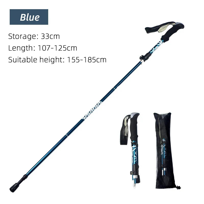 51 in (130 cm) 5-Section Foldable Telescopic Trekking Pole Carbon Steel Hiking Stick Portable Walking Cane for Camping Nordic Walking Seniors