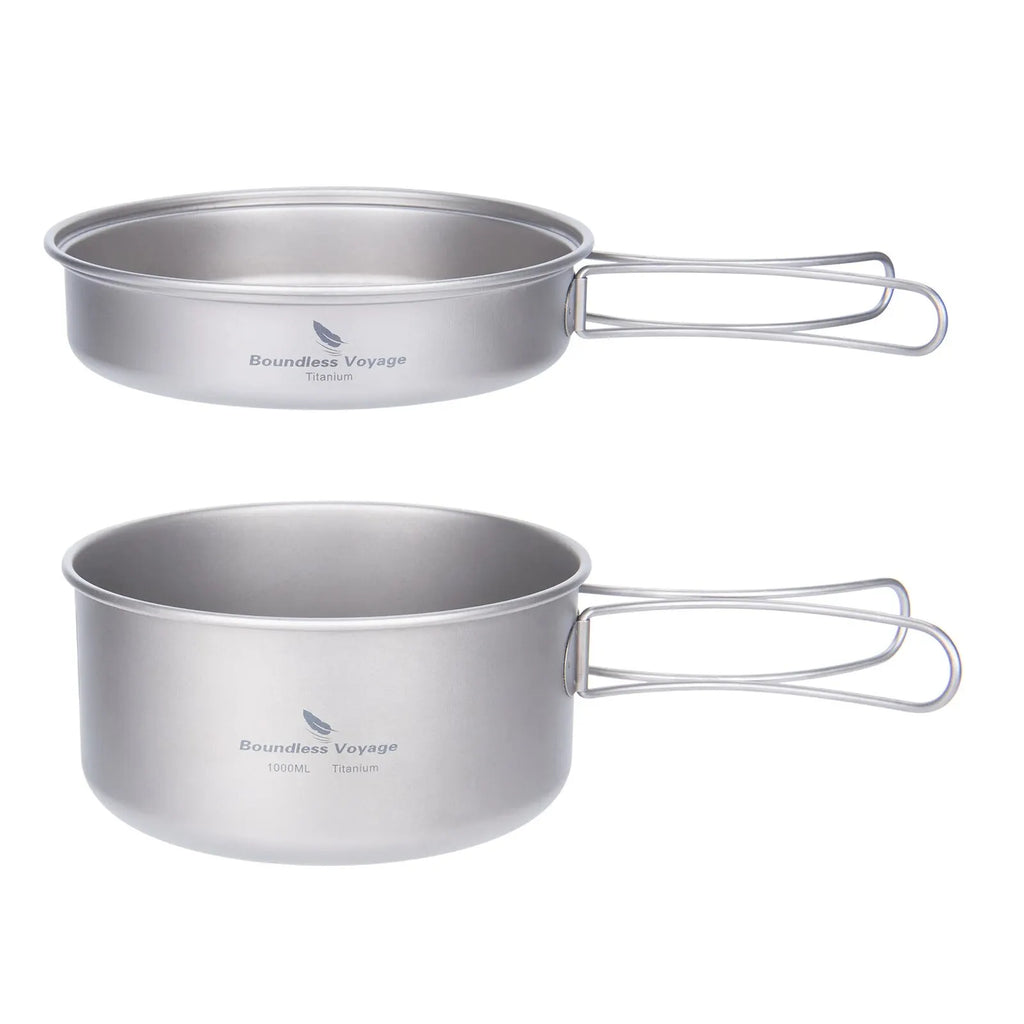 Titanium Camping Cookware Set with Folding Handles - Lightweight Pot & Pan for Hiking