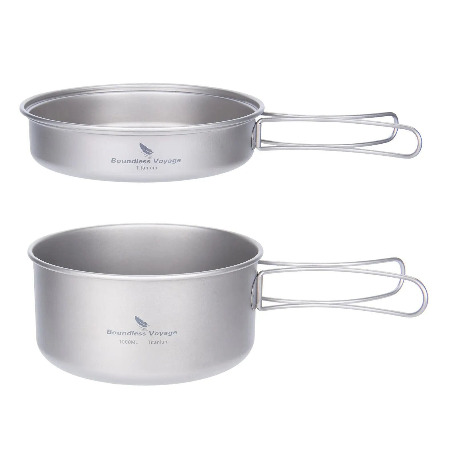 Titanium Camping Cookware Set with Folding Handles - Lightweight Pot & Pan for Hiking