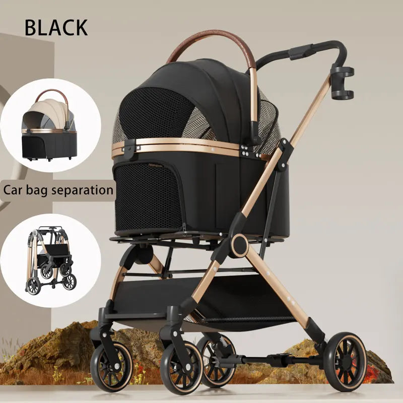 2-in-1 Foldable Pet Stroller with Detachable Carrier Bag – Portable Dog & Cat Cart for Small Pets