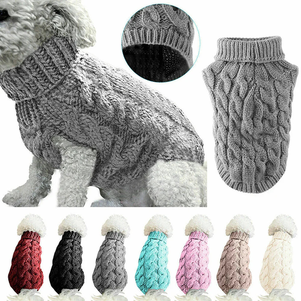 Small Dog Sweater Knit Pullover Warm Autumn Winter Cable Twist Solid Pet Coat