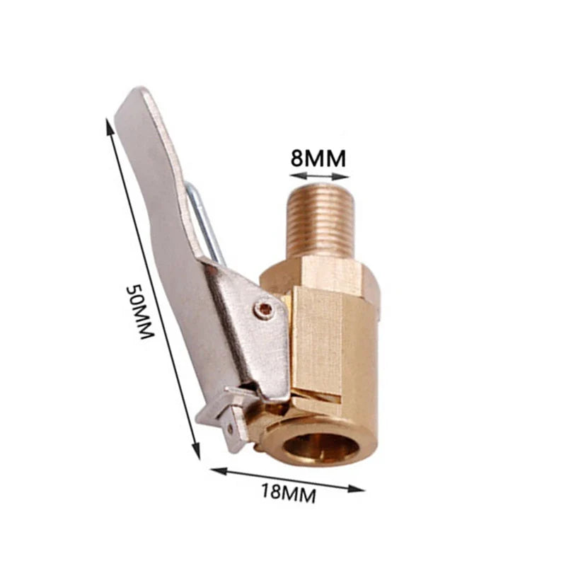 Brass Clip-On Tire Valve Air Chuck Adapter - Fits 6mm (0.24 in) & 8mm (0.31 in) Inflator Connector