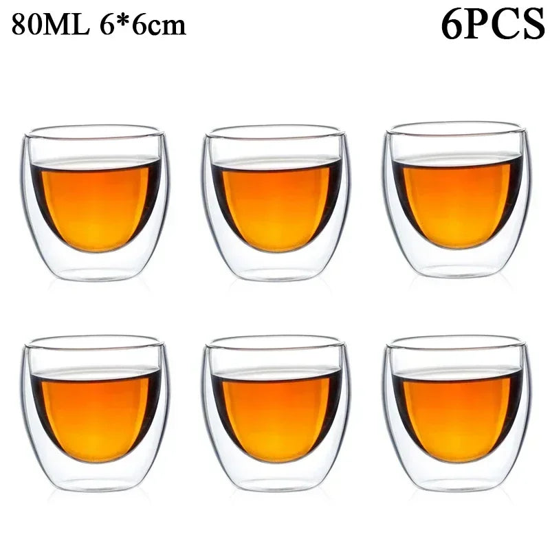 Double Wall Borosilicate Glass Tea Cups 80ml & 150ml, 2–18 Pc Clear Kung Fu Coffee & Milk Mugs