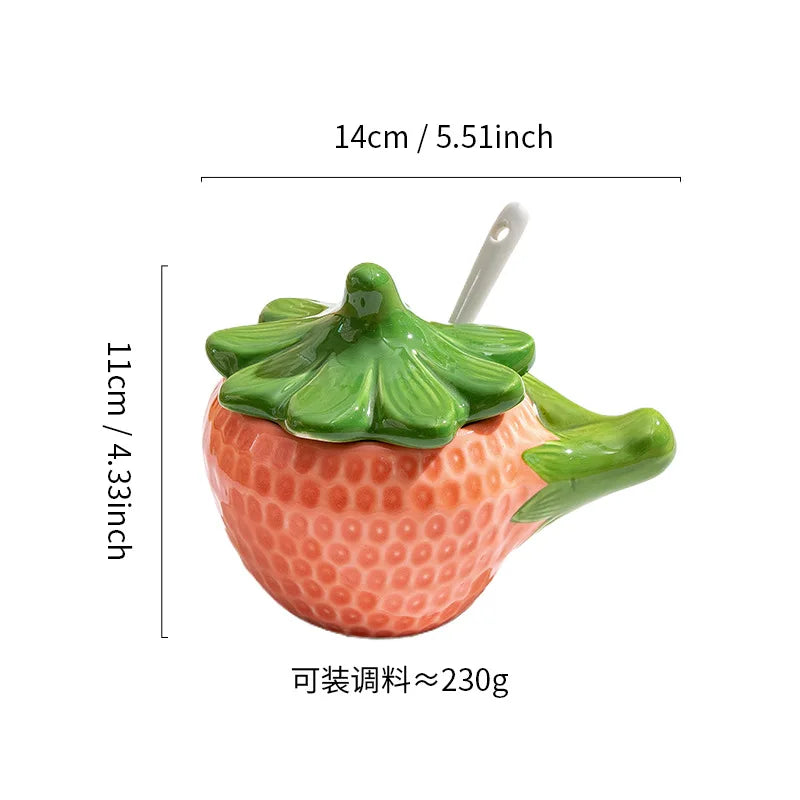 Ceramic Strawberry Oil & Vinegar Cruet - Fruit-Shaped Kitchen Seasoning Jar for Salt, Sugar, Soy Sauce