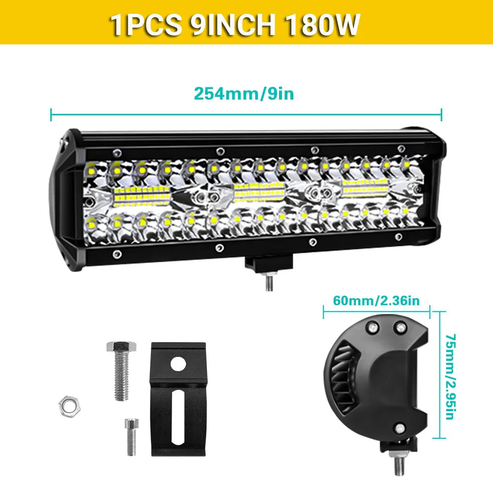 LED Light Bar 4/7/12/15/17/20 in (102/178/305/381/432/508 mm) 60–500W 10–32V IP67 Waterproof Flood/Spot Driving Off-Road Truck ATV SUV Boat