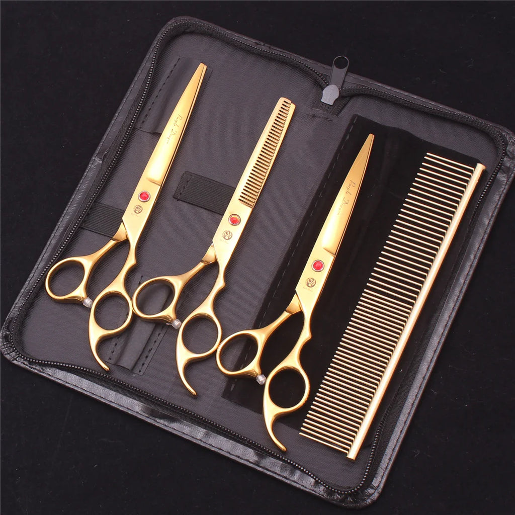 7-Inch (19.5 cm) Stainless Steel Pet Grooming Scissors Kit – Straight, Thinning, Chunker & Curved Shears