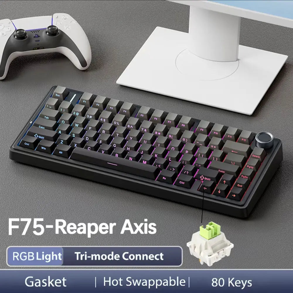 75% RGB Mechanical Gaming Keyboard — 78-Key Hot-Swappable Gasket Mount, 2.4G Wireless/Bluetooth/Wired, OEM Profile
