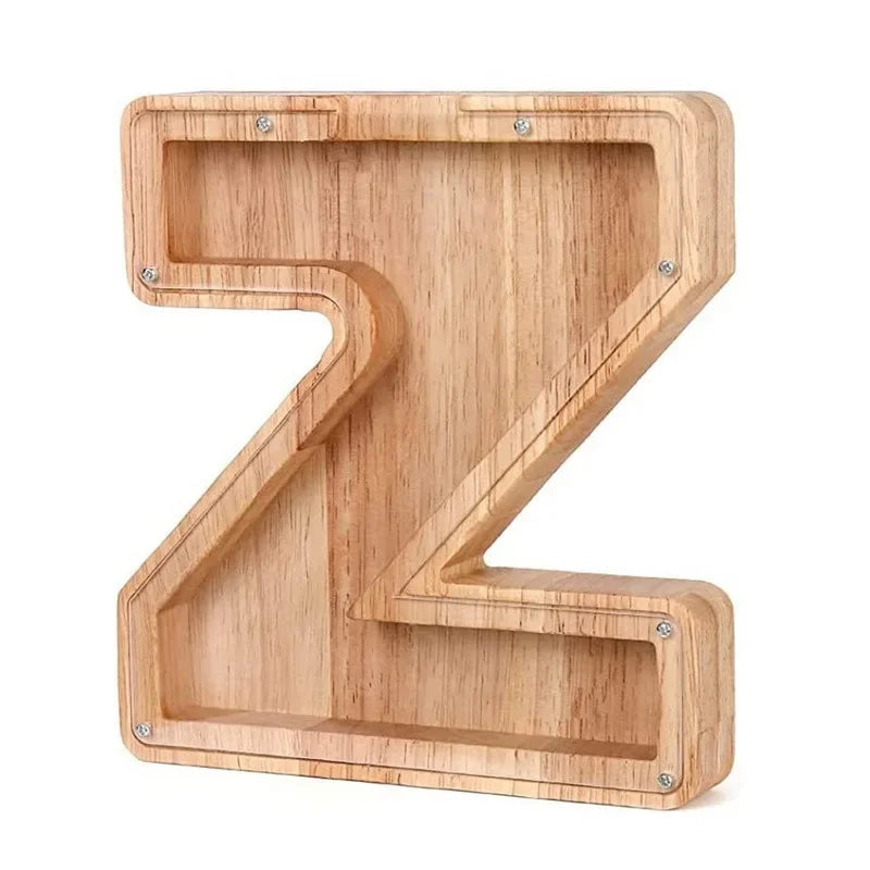 26-Letter Wooden Piggy Bank A-Z Alphabet Coin Money Box Kids Savings Jar Desktop Decor Gift