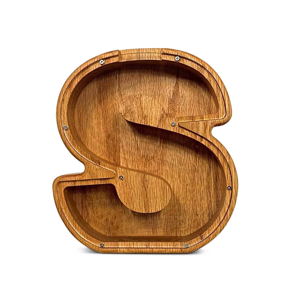 26-Letter Wooden Piggy Bank Alphabet Moneybox Coin Saving Box for Kids Desktop Home Decor