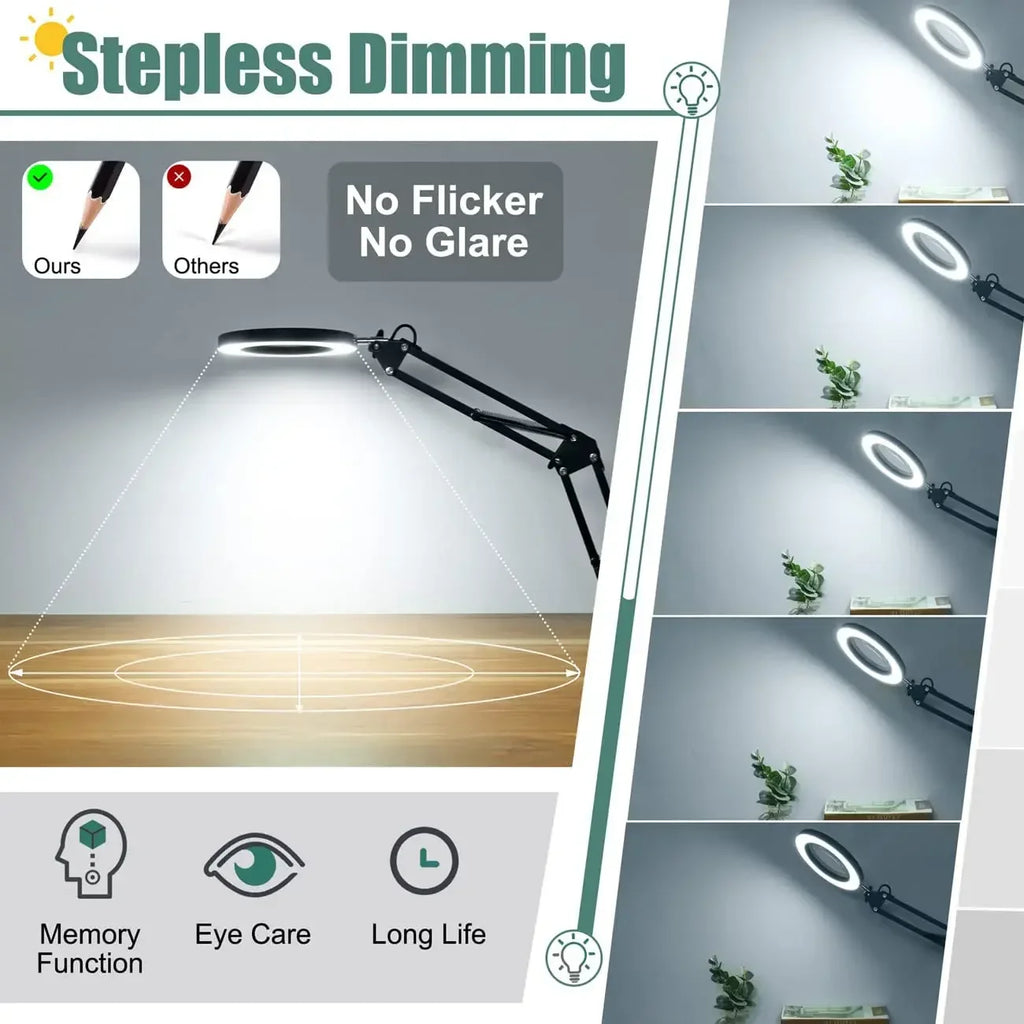 5X LED Magnifying Lamp with 4.3-inch (110 mm) Lens — 72 LED USB Dimmable 3-Color Clamp Magnifier for Soldering, Reading, Beauty & Crafts