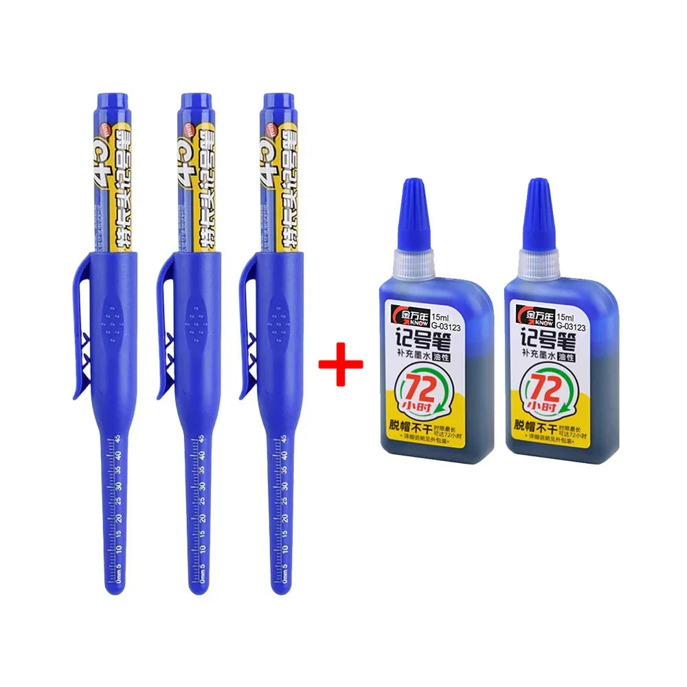 Waterproof Carpenter & Tile Marker Pen 45mm Long Nib — Deep-Hole Woodworking Marker, Black Blue Red (1–6 Pack)