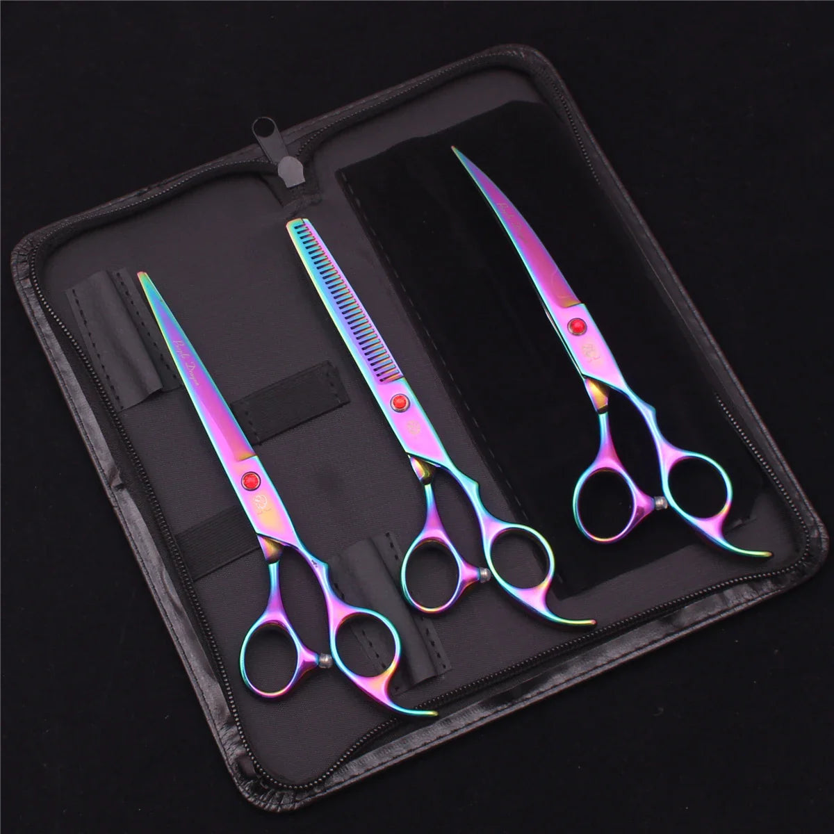 7-Inch (19.5 cm) Stainless Steel Pet Grooming Scissors Kit – Straight, Thinning, Chunker & Curved Shears