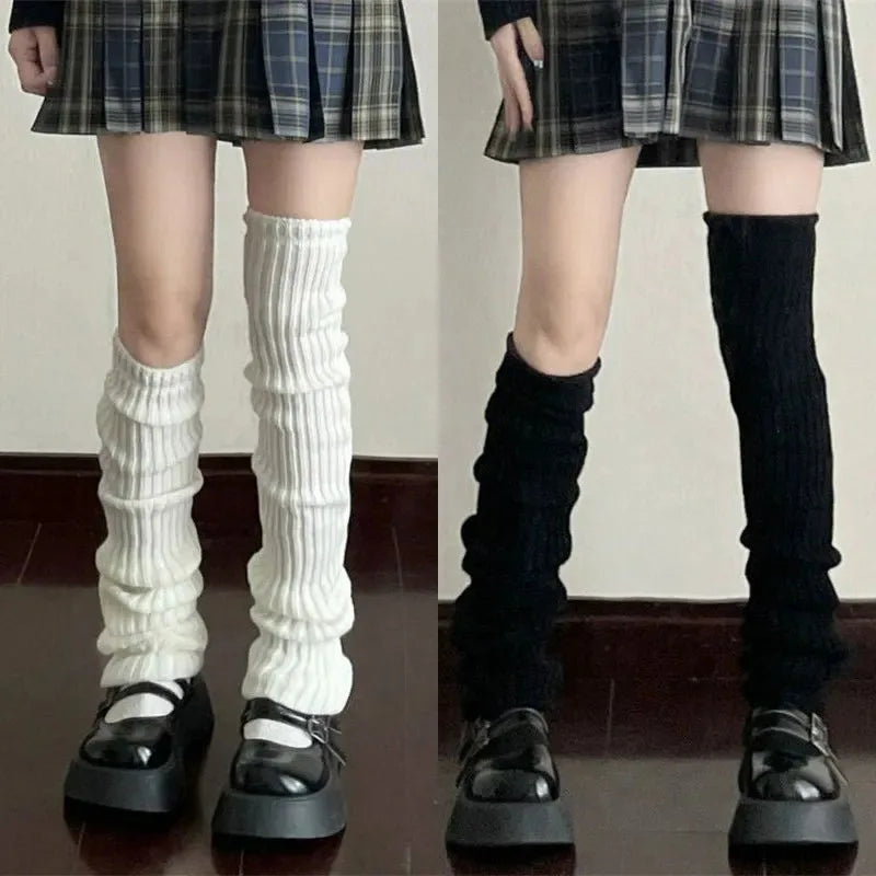 Women's Y2K Knit Leg Warmers 1 Pair — Crochet Boot Cuffs, 40/50/70 cm (15.7/19.7/27.6 in) — Black White