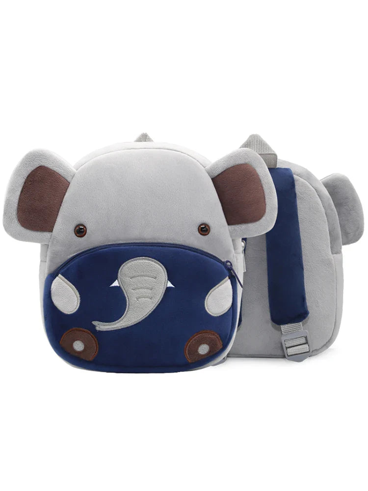 Kids Elephant Plush Backpack - Cute Cartoon Kindergarten School Bag for Toddlers with Zipper