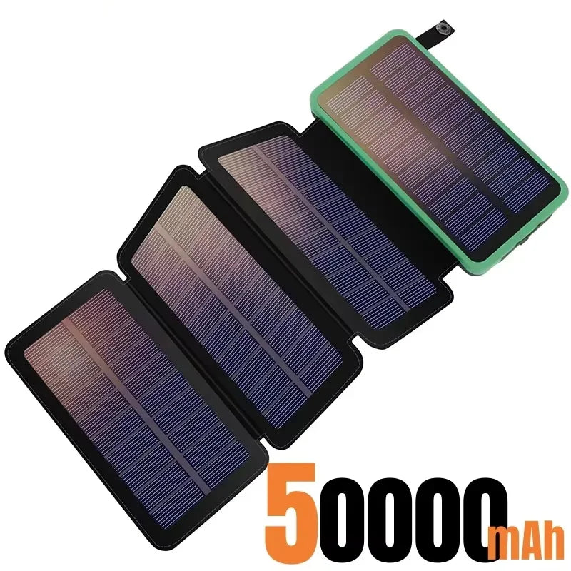 200,000mAh Solar Power Bank with Folding Solar Panels 120W Portable Charger with Built-in Cables USB-C USB-A Lightning Flashlight Digital Display for iPhone Android