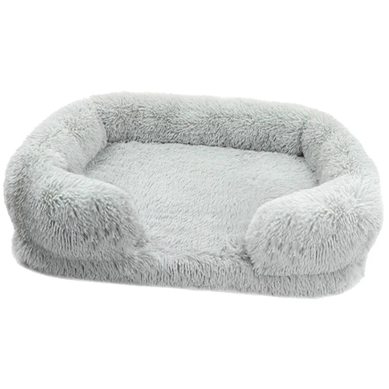 Plush Dog Bed with Removable Cover – Thickened Winter Pet Sofa Pad, Square, Small & Large