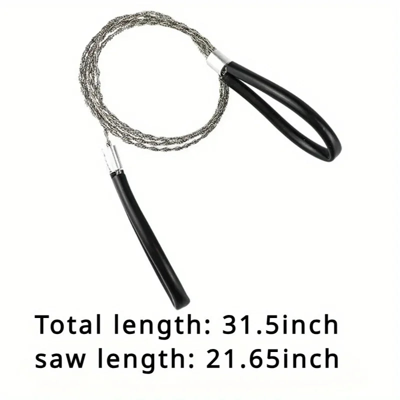 Portable Stainless Steel Wire Saw with Leather Finger Handles — Pocket Chain Saw for Camping, Hiking & Survival, 27.6 in (70 cm)
